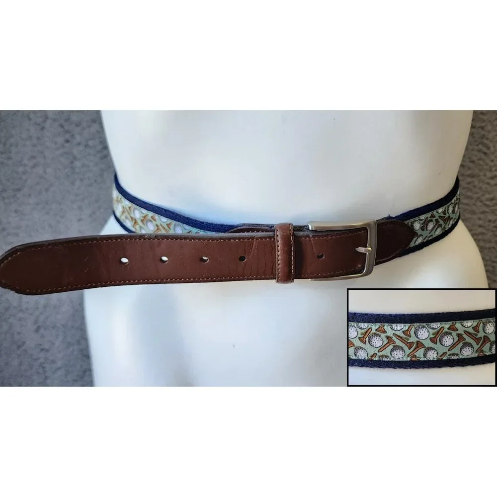 Tommy Bahama Mens Novelty Belt Golf Balls Tee Print/Synthetic Leather Trim Sz XL